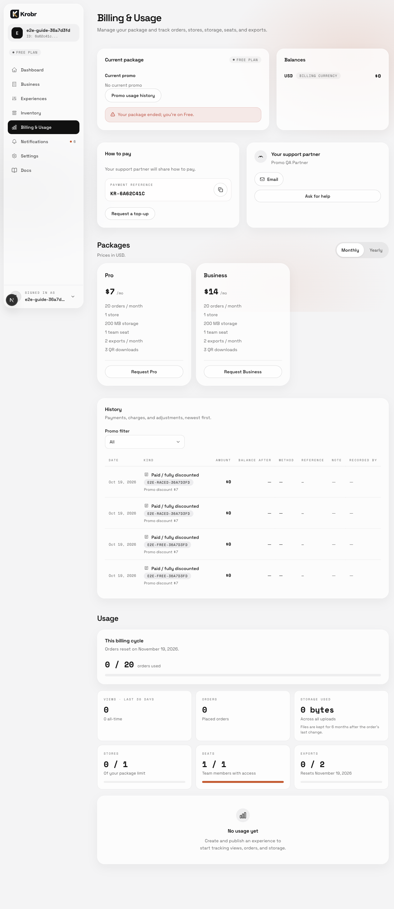 Top up your balance and read billing history and invoices: find the controls in this example screen and follow the numbered instructions above.