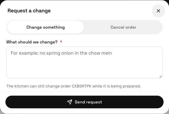 Request a change offers separate change and cancellation choices; read which action you are sending.