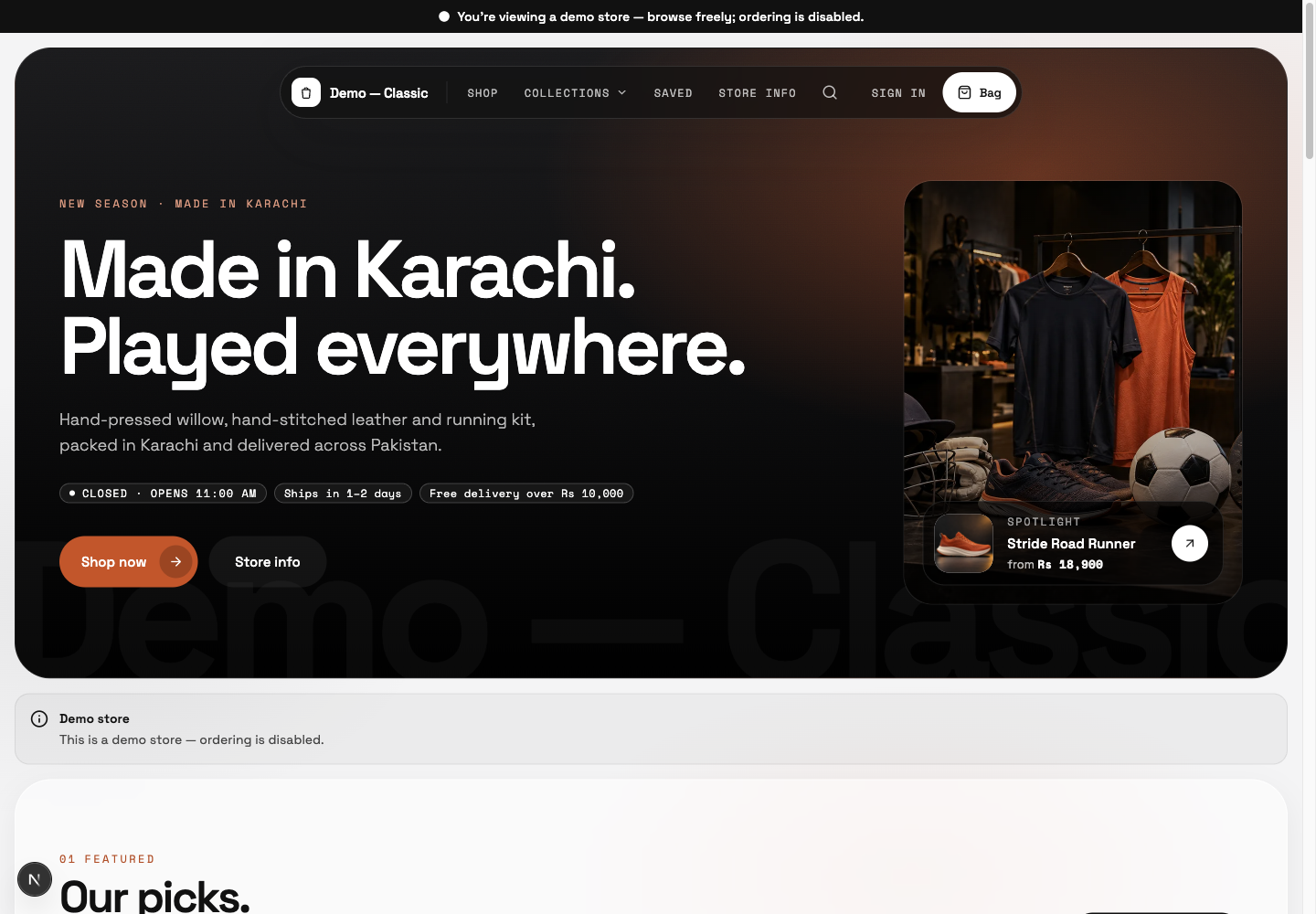 Classic theme: controls and differences: inspect this theme’s layout and navigation in the example storefront.