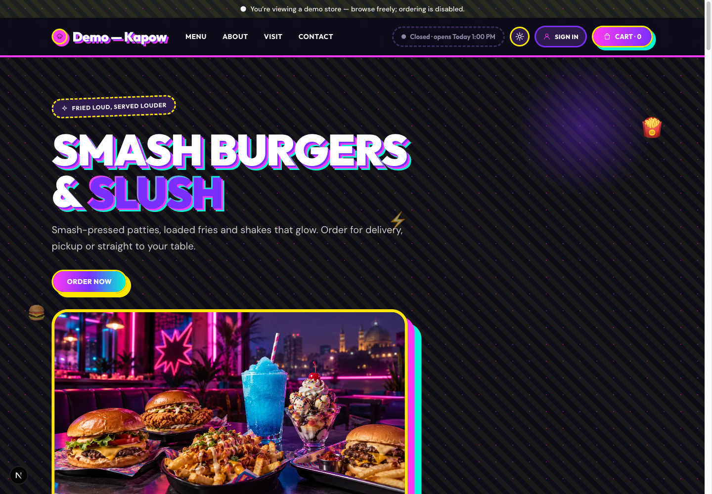 Kapow theme: controls and differences: inspect this theme’s layout and navigation in the example storefront.