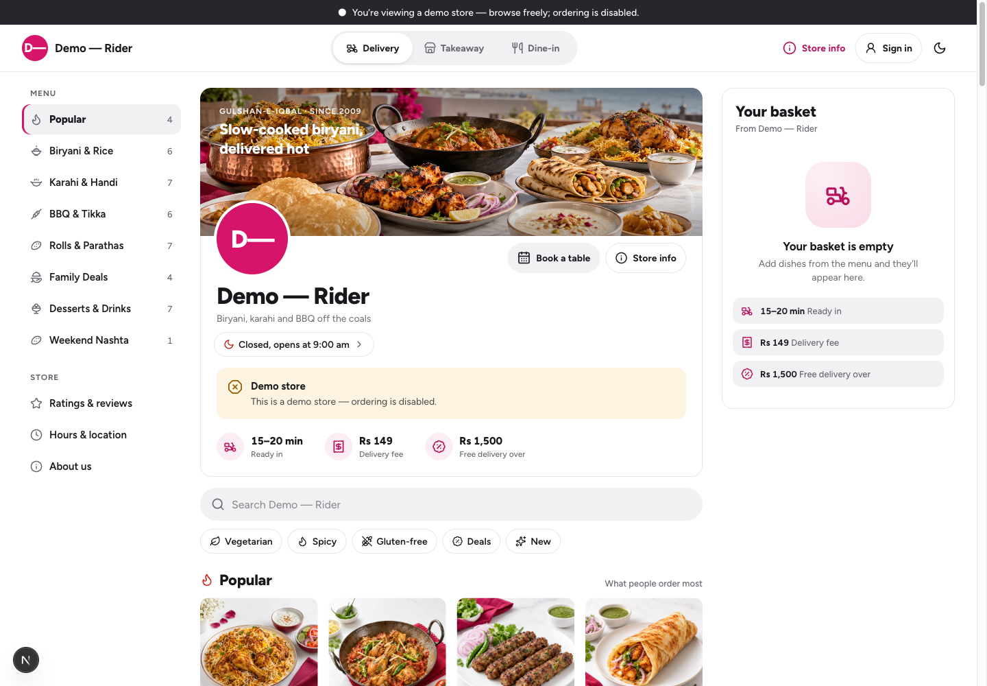 Rider theme: controls and differences: inspect this theme’s layout and navigation in the example storefront.