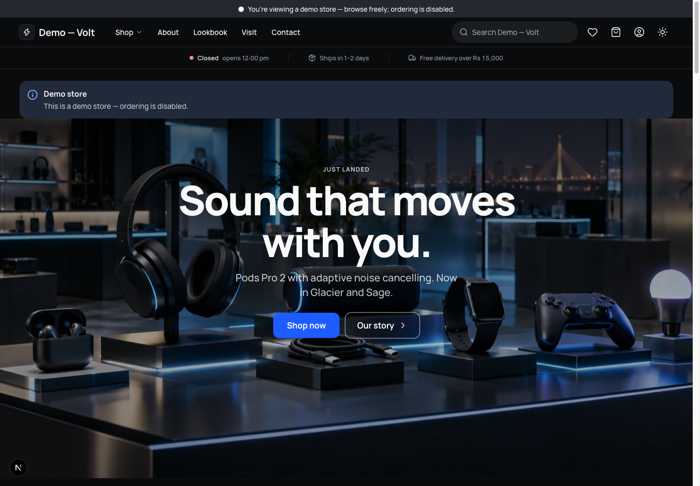 Volt theme: controls and differences: inspect this theme’s layout and navigation in the example storefront.
